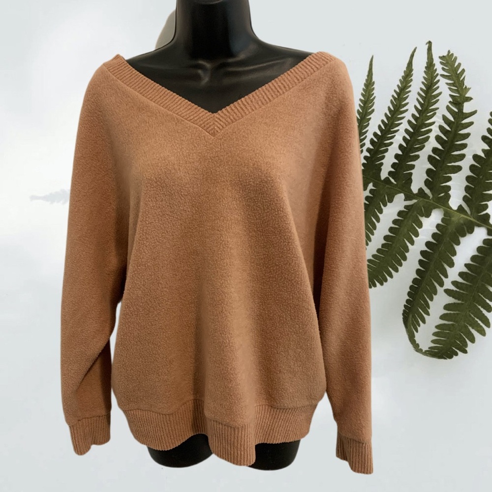 V-Neck Tan Oversized Slouch Sweater Cherish-Super Soft